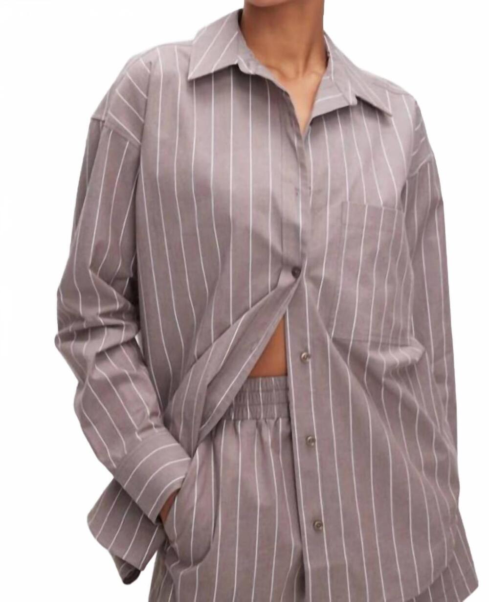 NEW GOOD AMERICAN women's oversized stripe shirt in grey